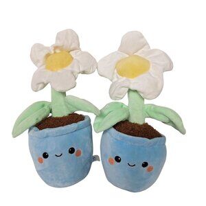 Hug & Luv Daisy Flower Pot Plush Pair Blue Happy Face Aesthetic Kawaii Decor 13"
